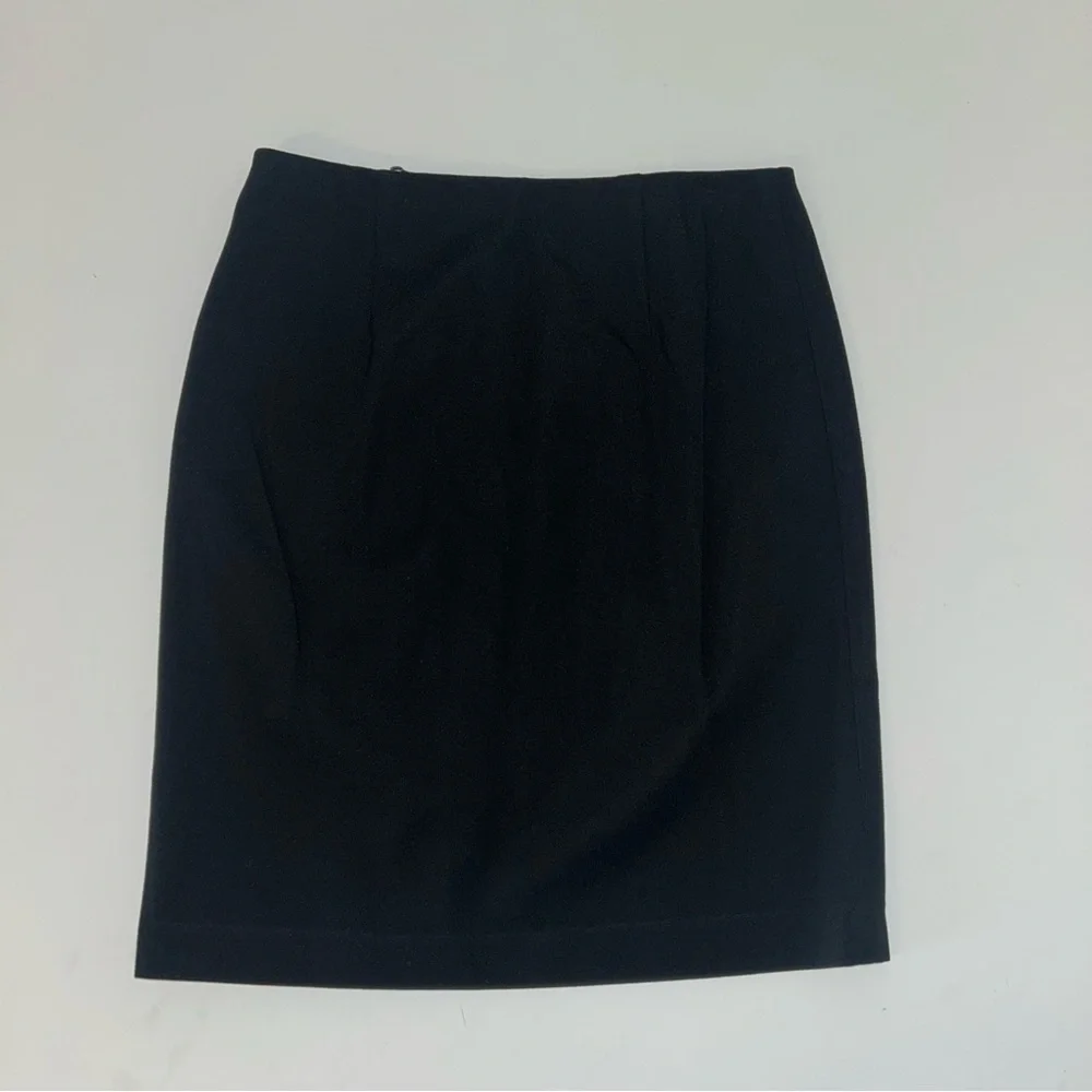 Ann Taylor womens black exposed‎ side zipper elastic waist straight skirt size 4